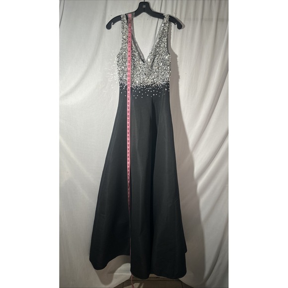 NWT $1095 Sachin & Babi [ 2 ] Caterina Sequin V-neck Gown in Black Silver‎ - Picture 5 of 15
